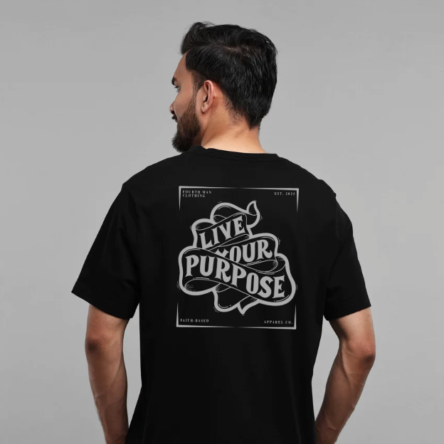 Model wearing a Fourth Man Clothing: Live You Purpose Black T-Shirt