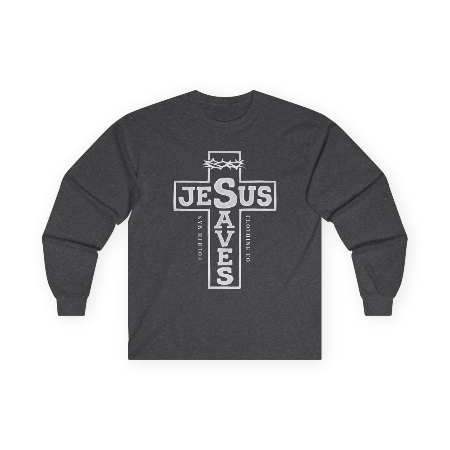 Jesus Saves Cross Long Sleeve Tee — Christian Faith Graphic Shirt