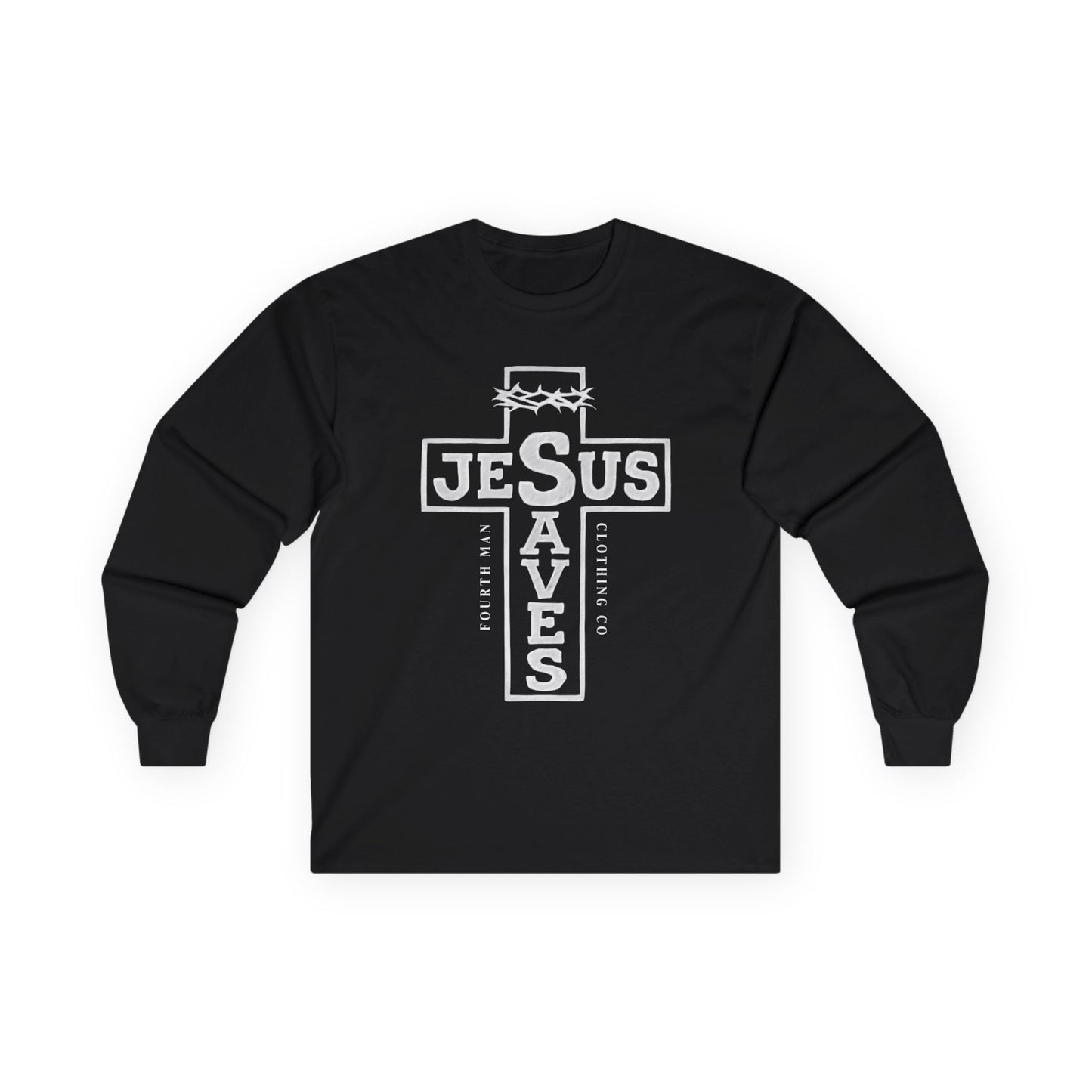 Jesus Saves Cross Long Sleeve Tee — Christian Faith Graphic Shirt