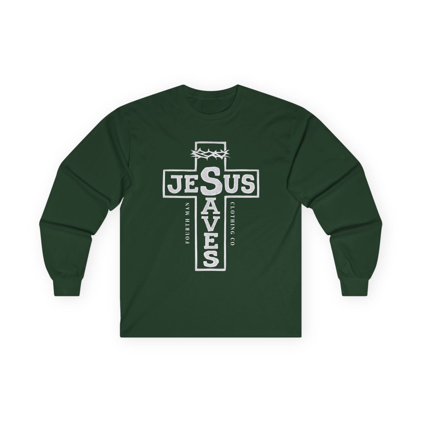Jesus Saves Cross Long Sleeve Tee — Christian Faith Graphic Shirt